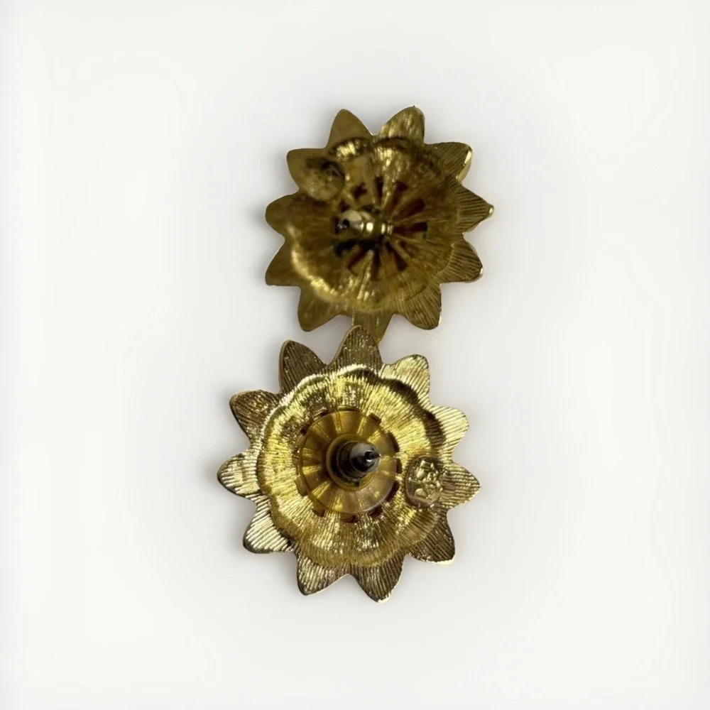 Joan Rivers Sunflower Earrings‎ Gold Tone Flower Interchangeable 2 In 1 Studs